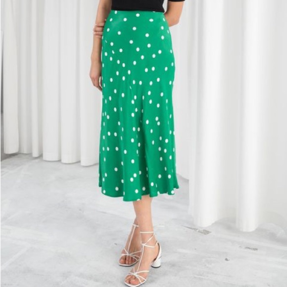 And Other Stories Green Silky Midi Skirt Size 4